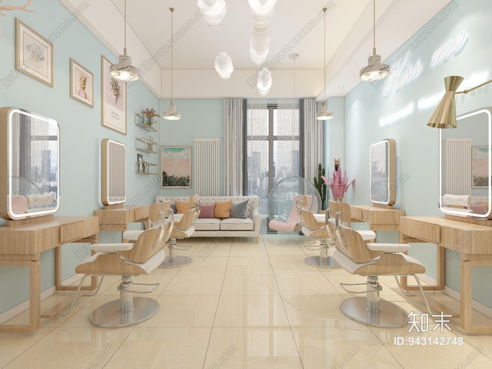 现代网红理发美发店3D模型下载【ID:943142748】