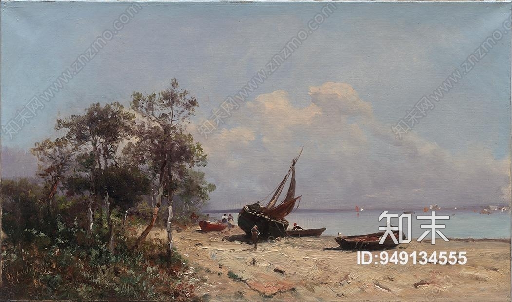 海边儿油画装饰画贴图下载【ID:949134555】