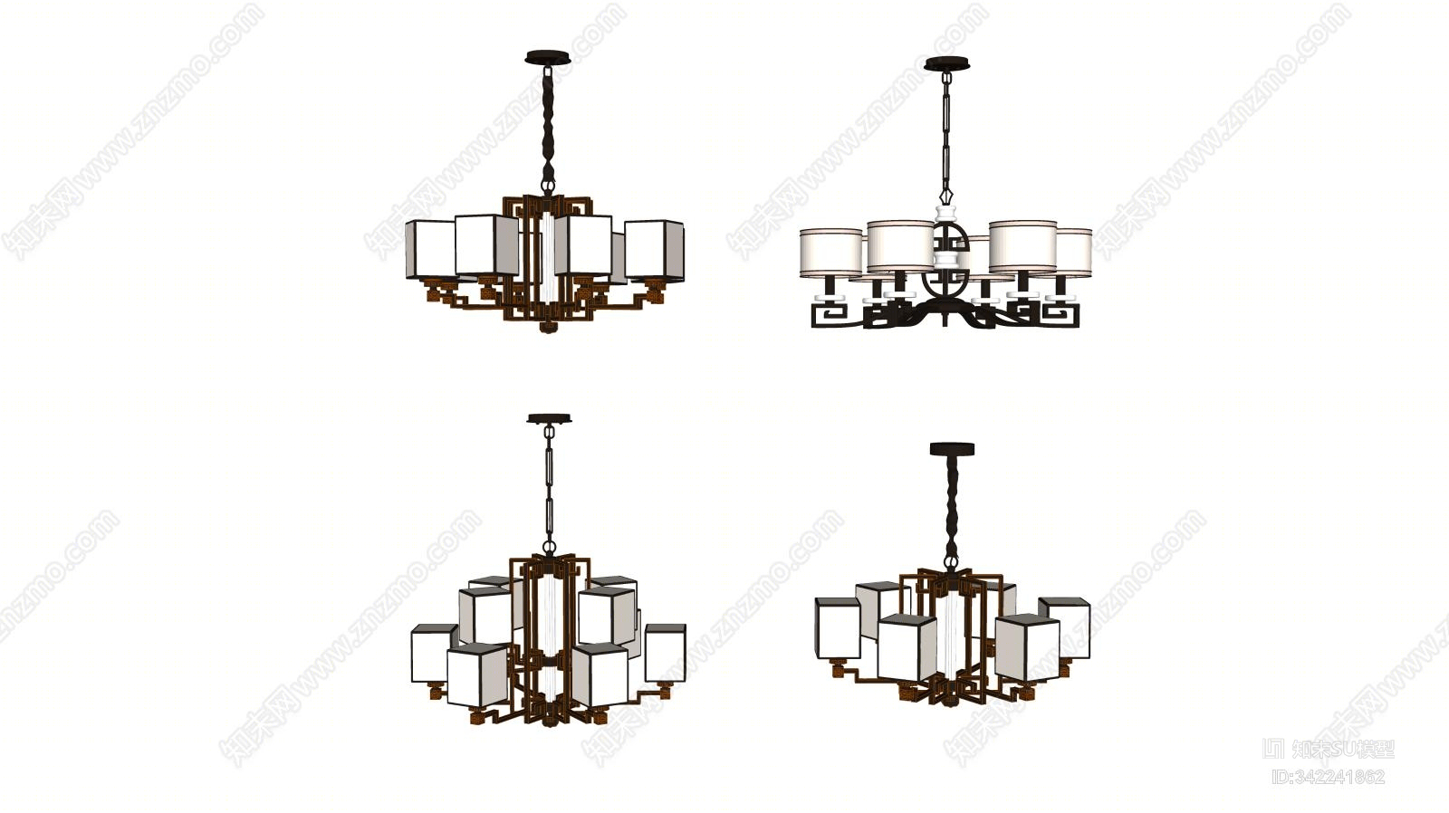 新中式吊灯SU模型下载【ID:342241862】