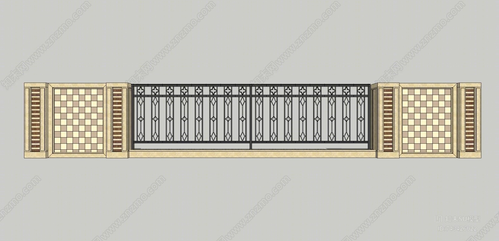 现代铁艺栏杆SU模型下载【ID:743426022】