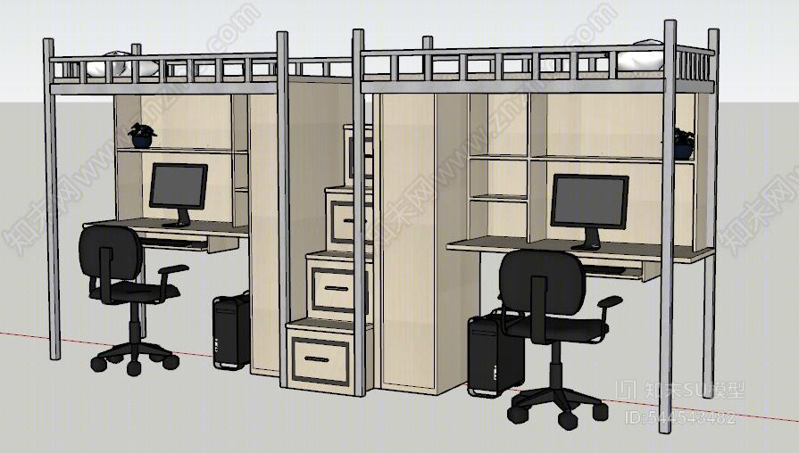 现代学校上床下桌SU模型下载【ID:544543482】
