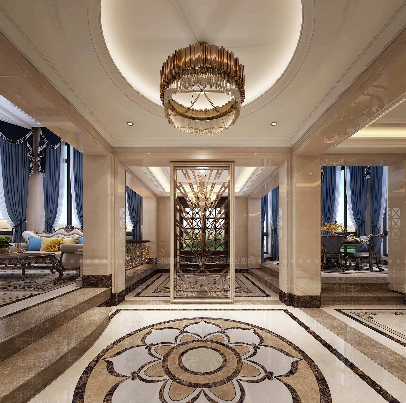 欧式古典欧式门厅吊灯隔断拼花3D模型下载【ID:232515883】