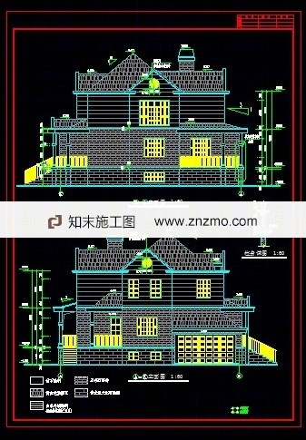 精品别墅建筑施工图(效果图)cad施工图下载【ID:36950869】