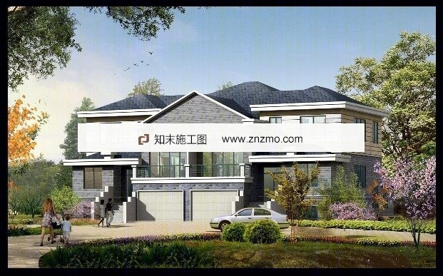 精品别墅建筑施工图(效果图)cad施工图下载【ID:36950869】