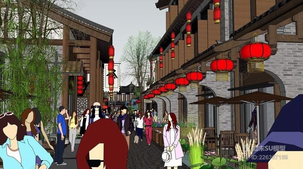 中式商业街SU模型下载【ID:226367169】