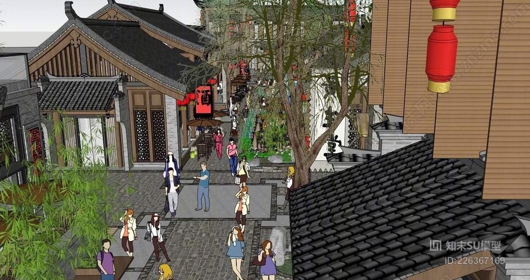 中式商业街SU模型下载【ID:226367169】