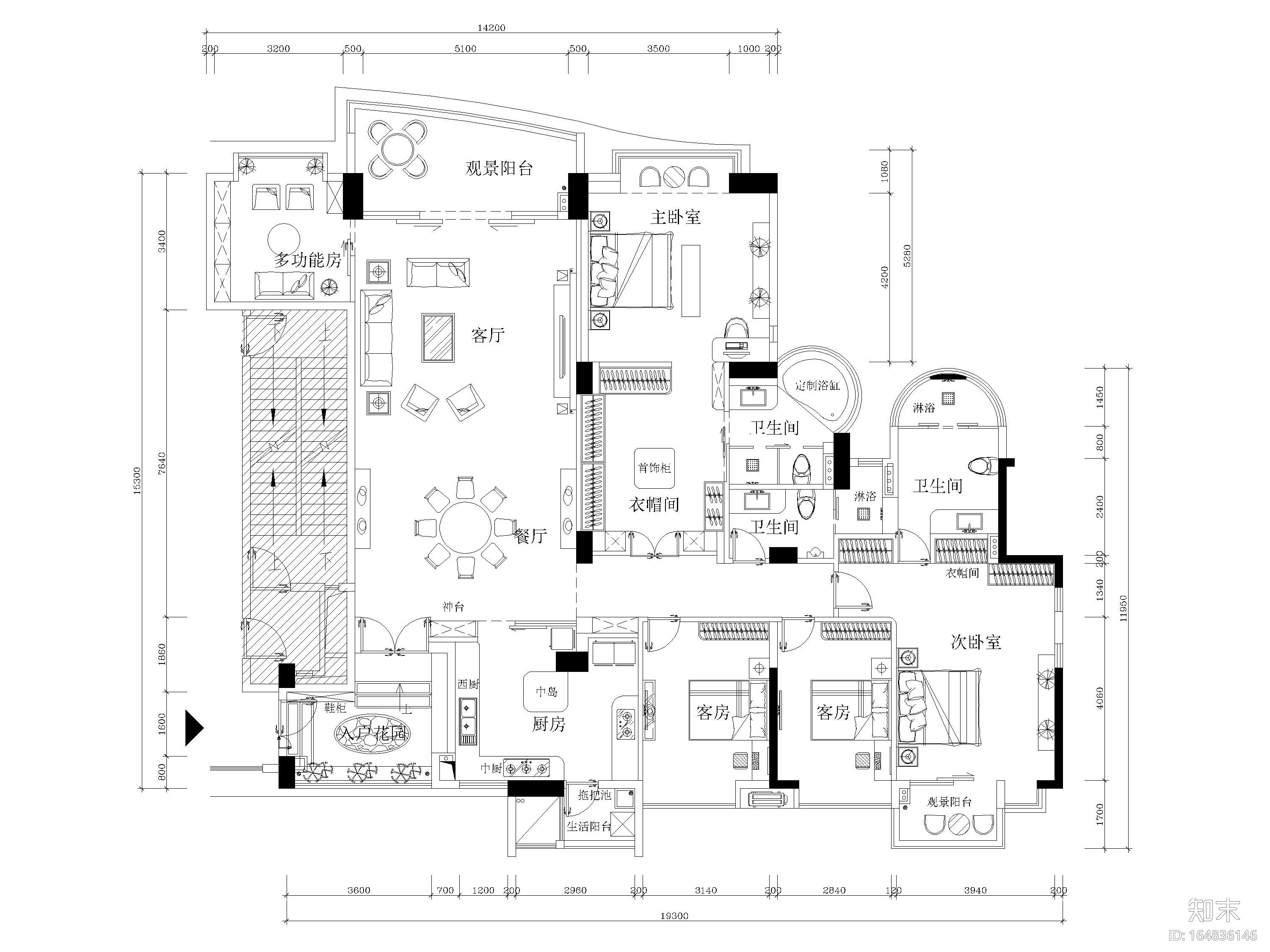 [广州]242㎡现代四居室样板间装修施工图cad施工图下载【ID:164836146】