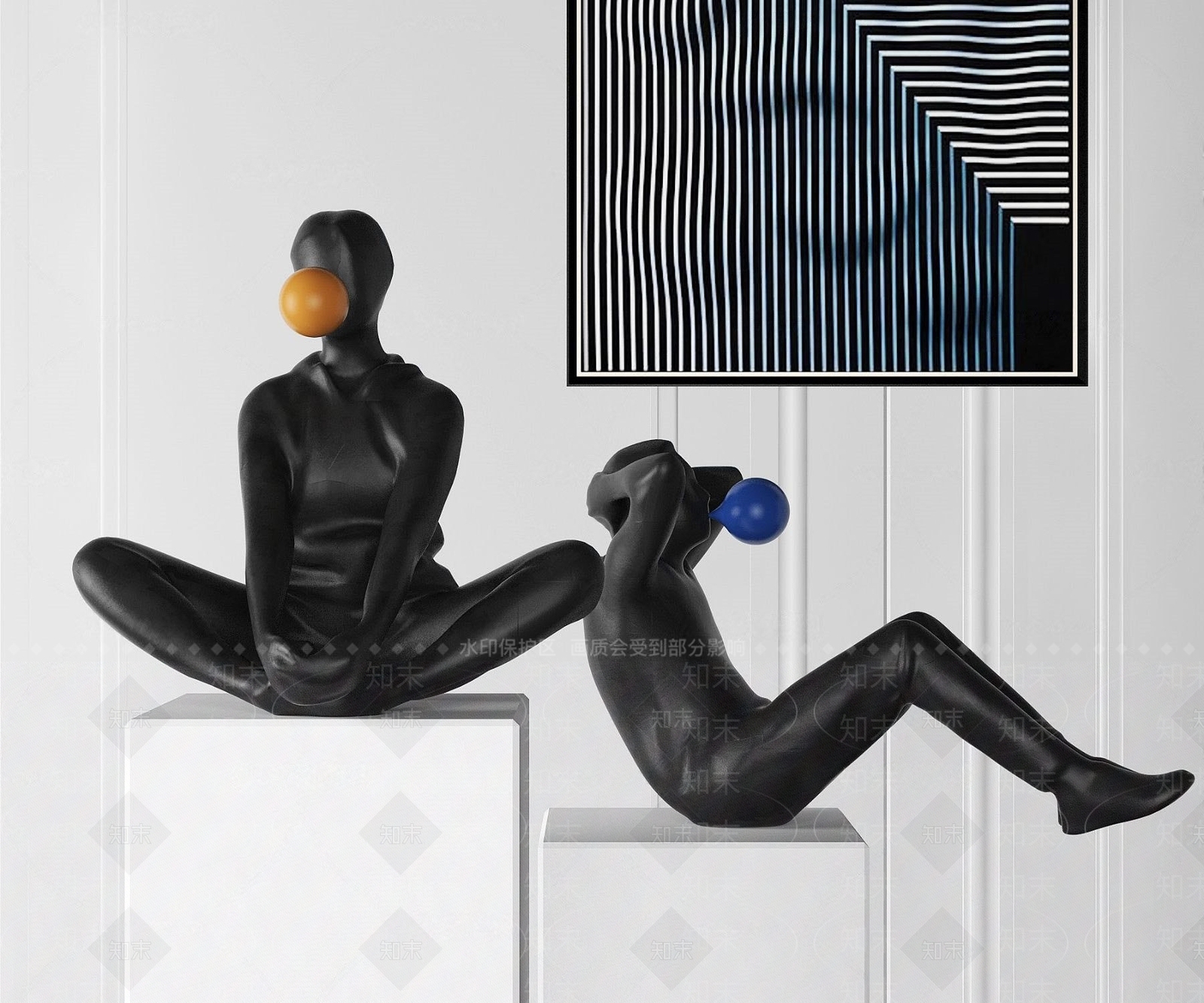 现代坐姿人物雕塑3D模型下载【ID:186081349】