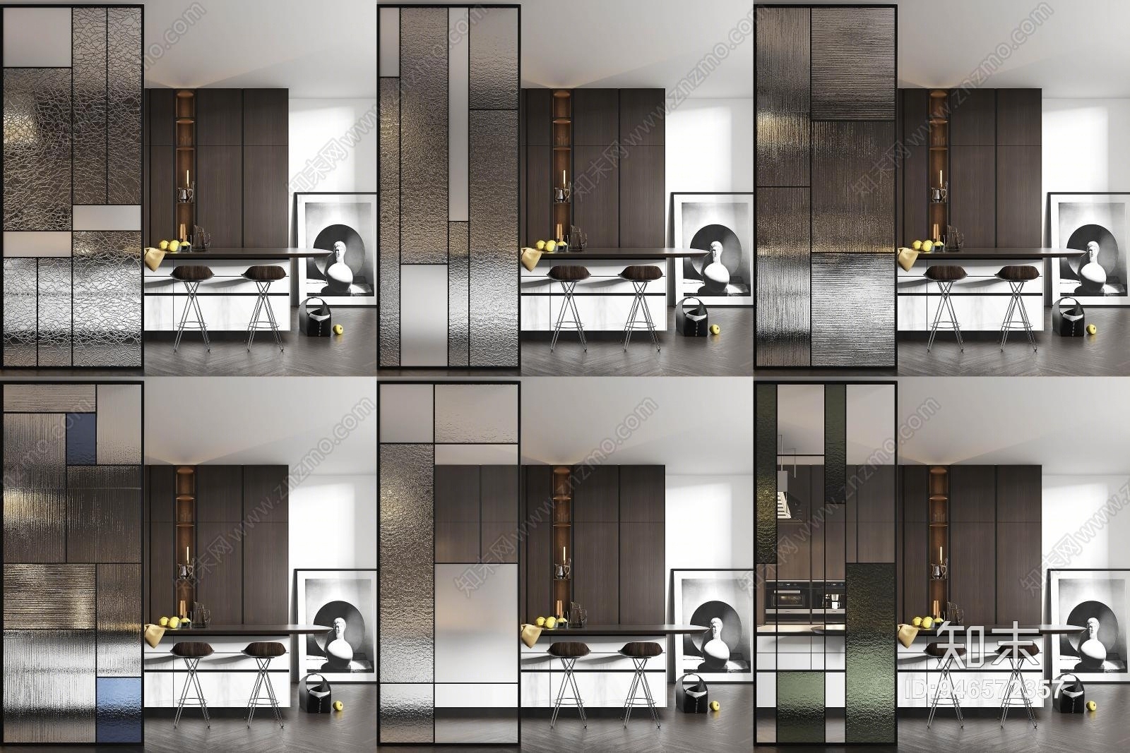 现代玻璃隔断屏风橱柜组合3D模型下载【ID:946572357】