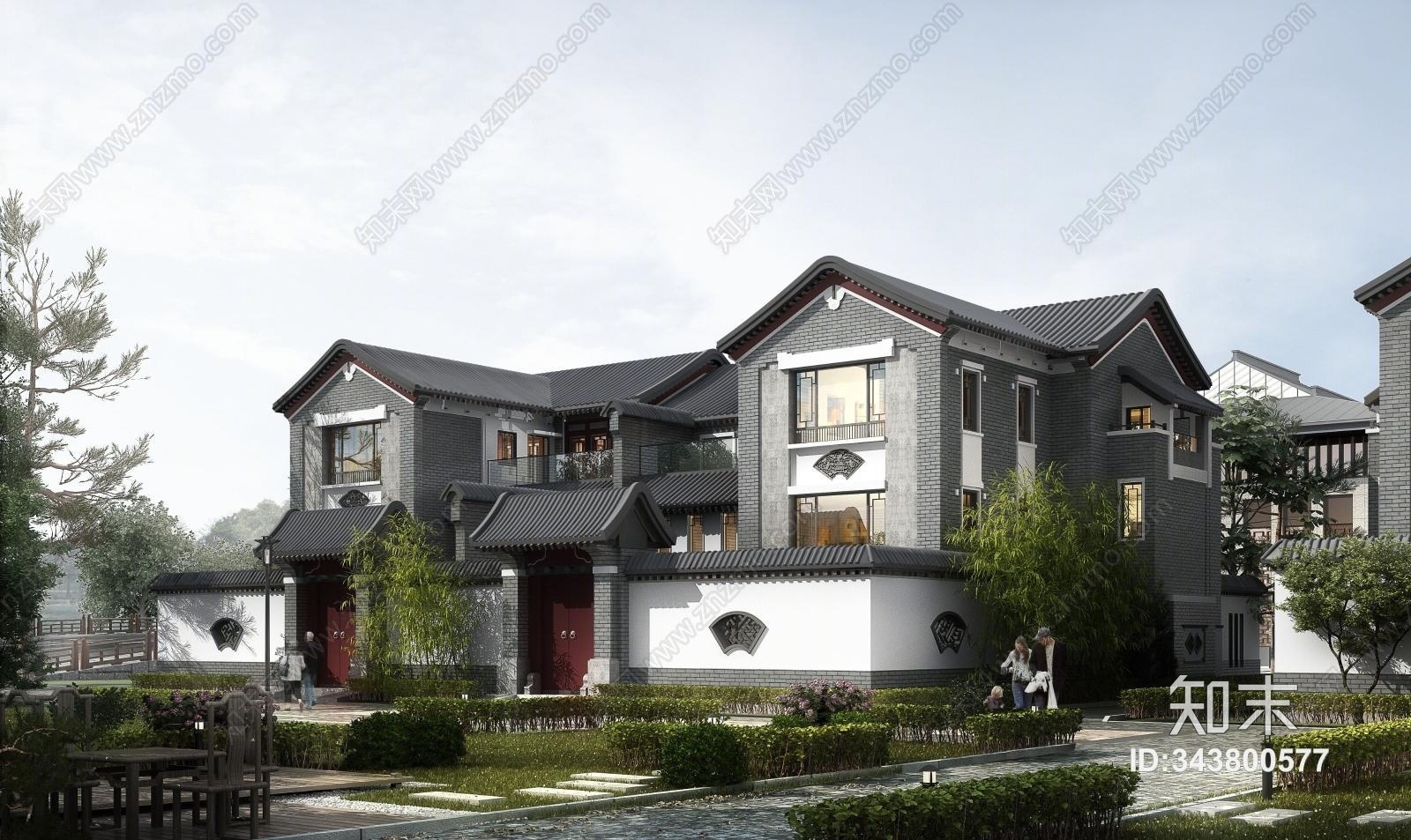 中式四合院别墅3D模型下载【ID:343800577】