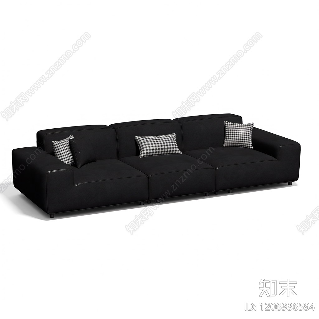 黑色模块沙发带抱枕3D模型下载【ID:1206936594】