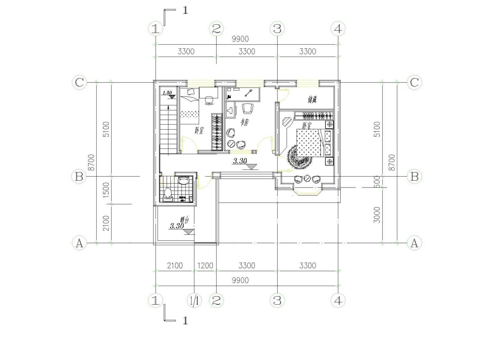 新型城镇联体院落小二层别墅建筑设计施工图cad施工图下载【ID:149889104】