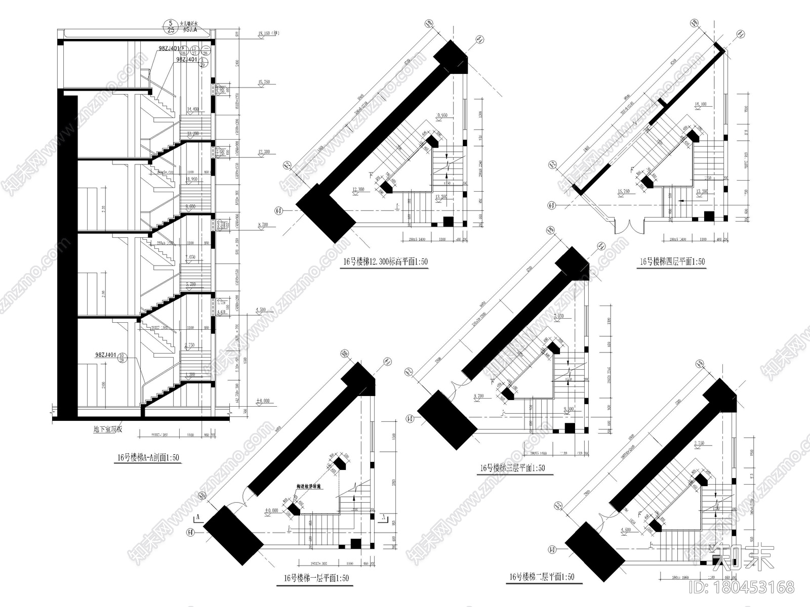 44个普通建筑楼梯节点剖面详图施工图下载【ID:180453168】