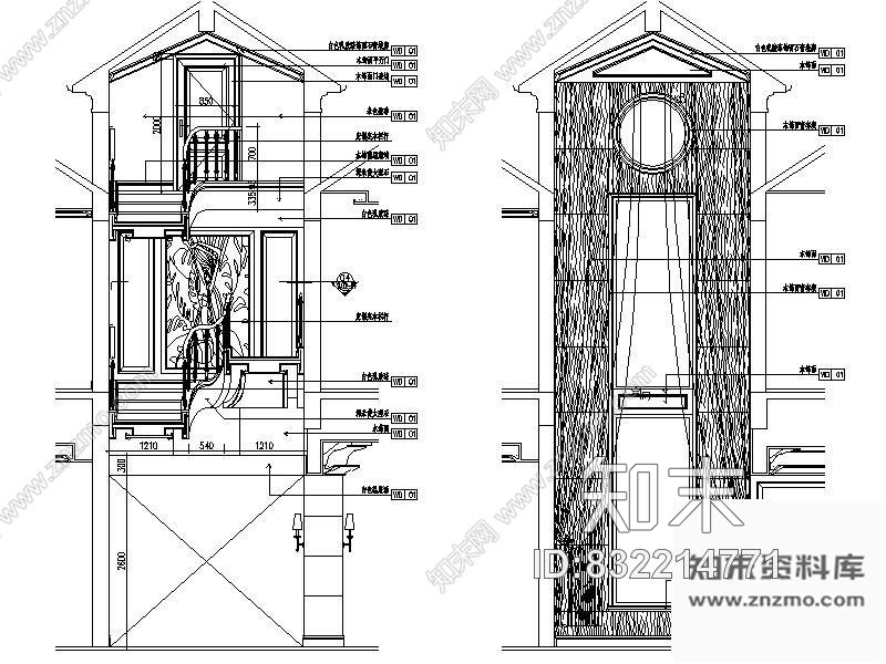图块/节点欧式三层楼梯间立面图施工图下载【ID:832214771】