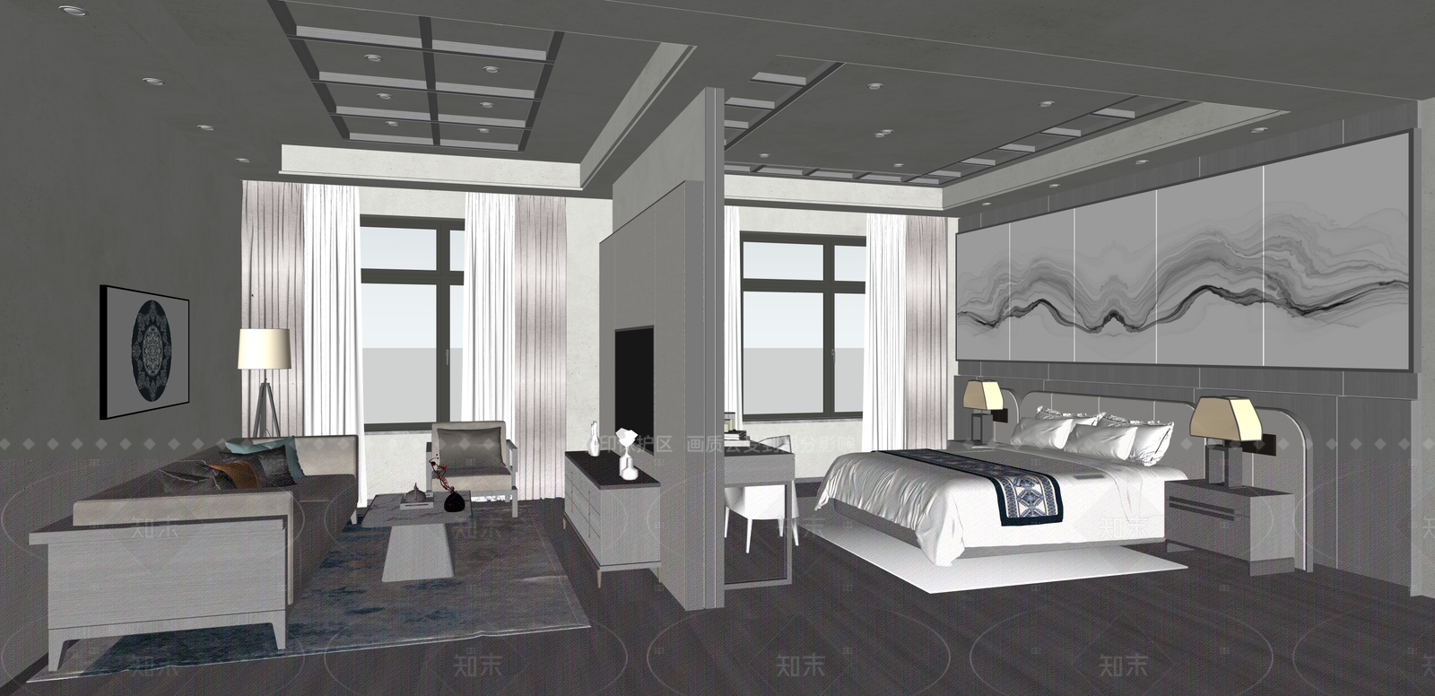 新中式酒店客房SU模型下载【ID:1216068938】
