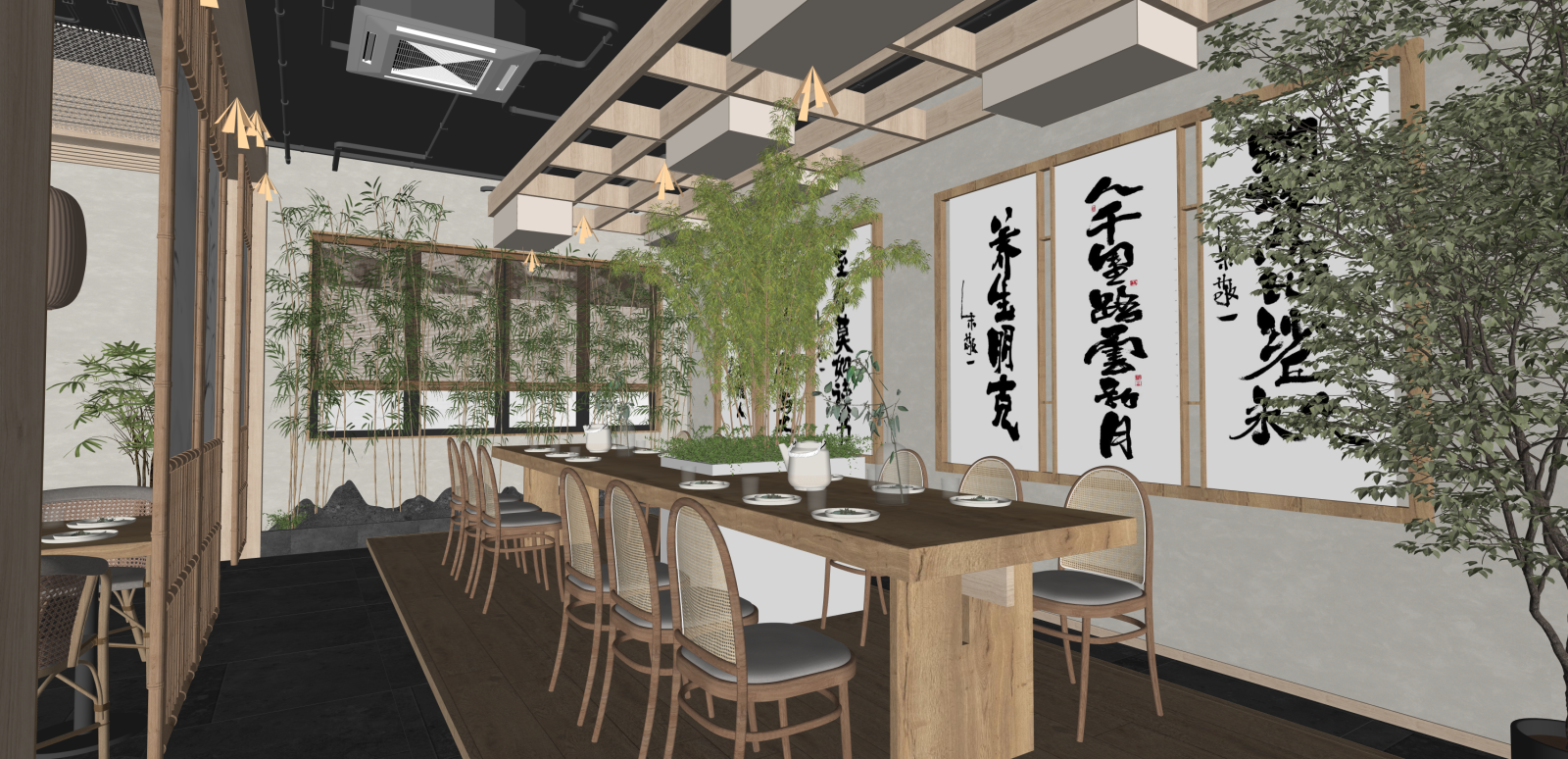 新中式中餐厅SU模型下载【ID:1216009946】