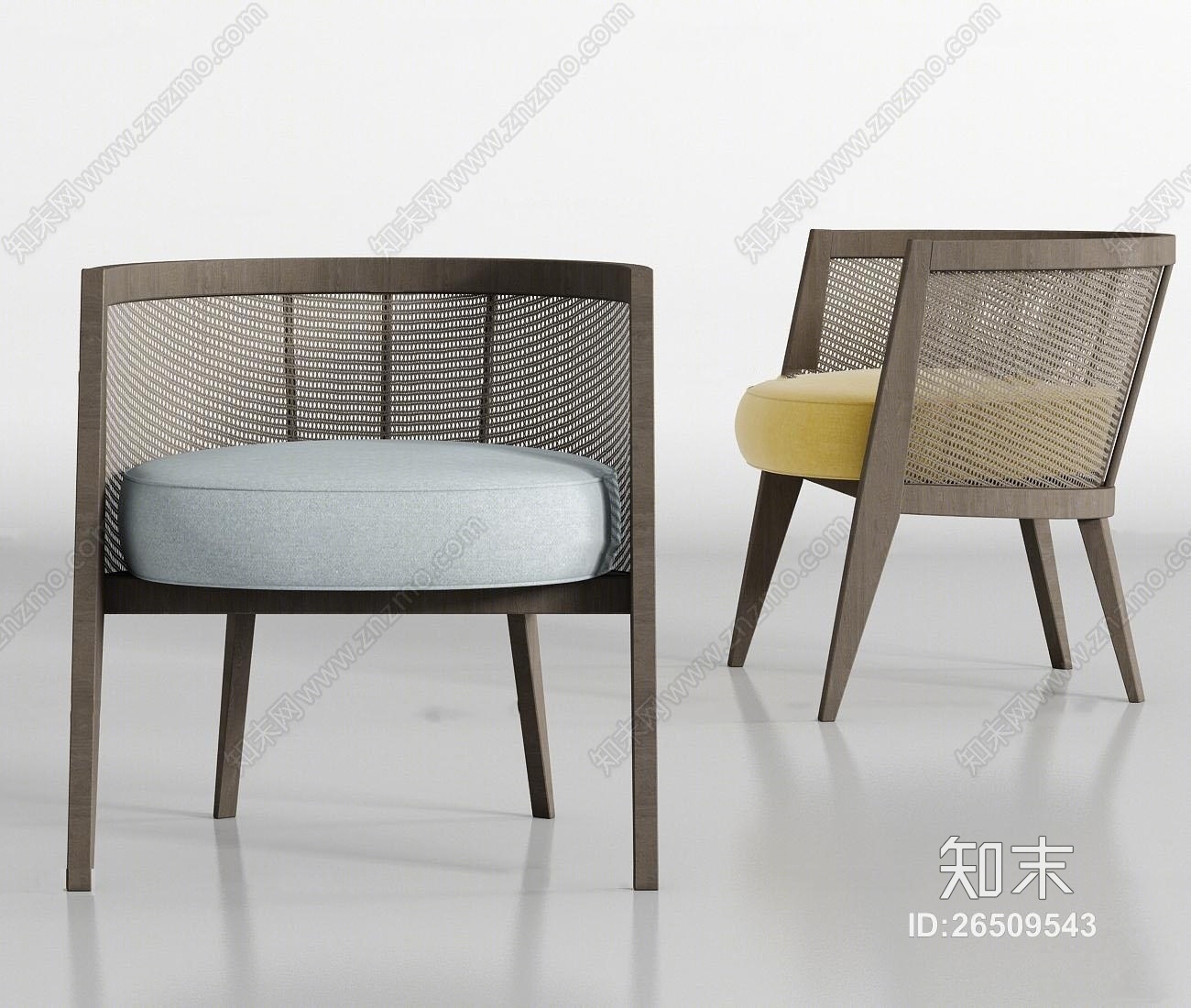 新中式实木布艺单椅组合3D模型下载【ID:26509543】