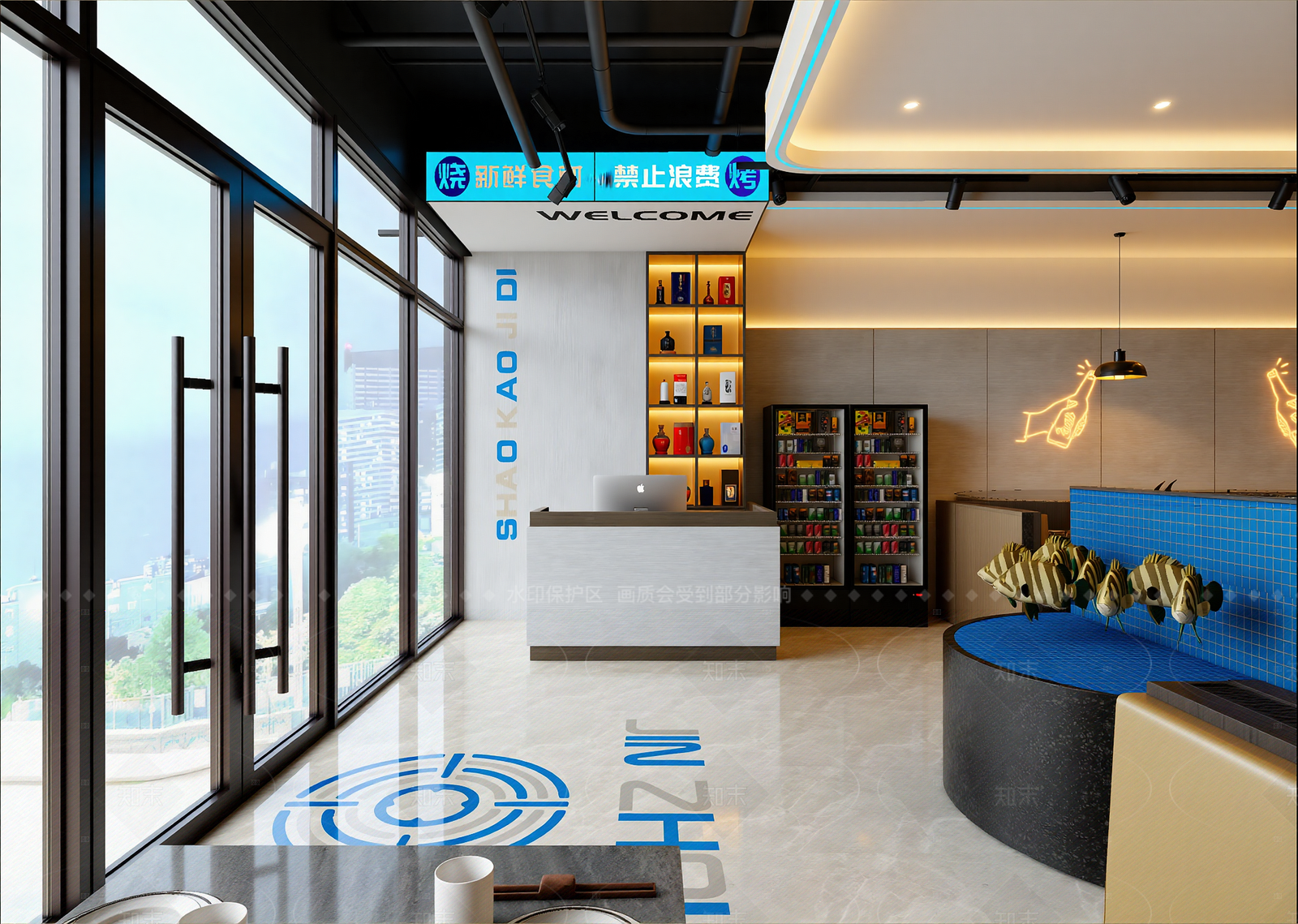 现代烤肉店3D模型下载【ID:1214615715】