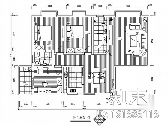 [湖南]精品住宅现代三居室装修图cad施工图下载【ID:161888118】