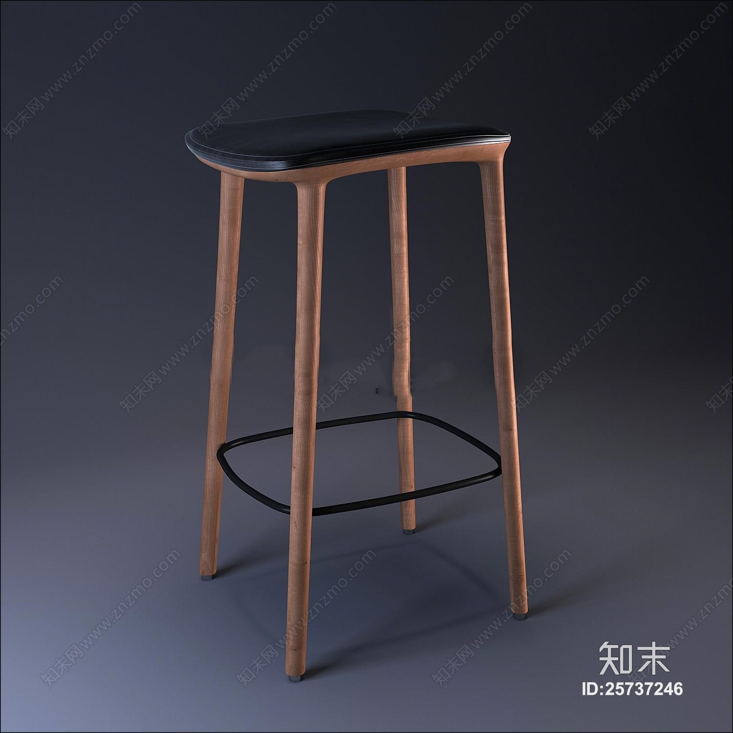 现代实木皮革吧椅下载3D模型下载【ID:25737246】