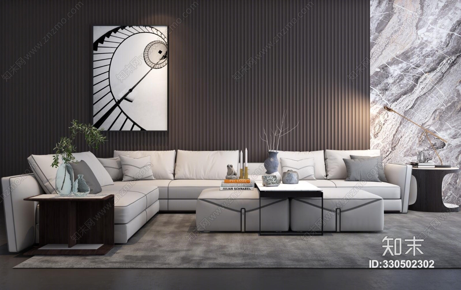 新古典沙客厅发组合3D模型下载【ID:330502302】