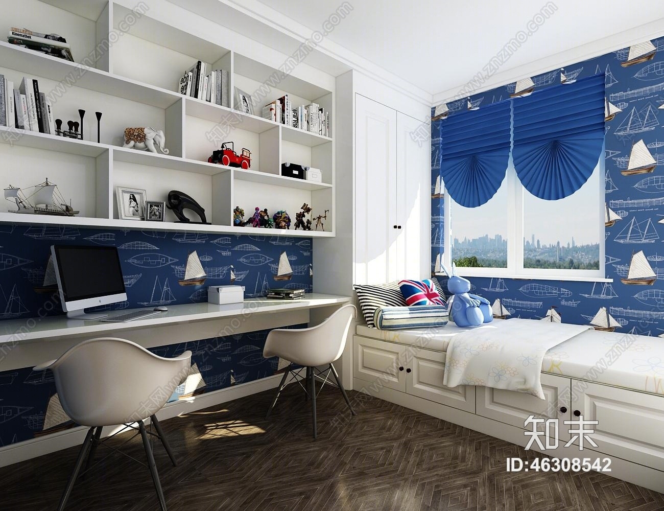 现代榻榻米次卧室3D模型下载【ID:46308542】