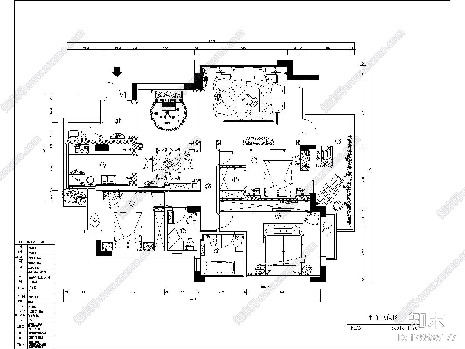 [北京]地中海风格中档小区3居室室内设计施工图施工图下载【ID:178536177】