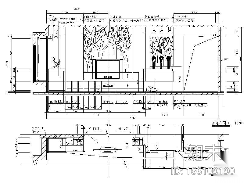 现代电视墙立面图cad施工图下载【ID:166109190】