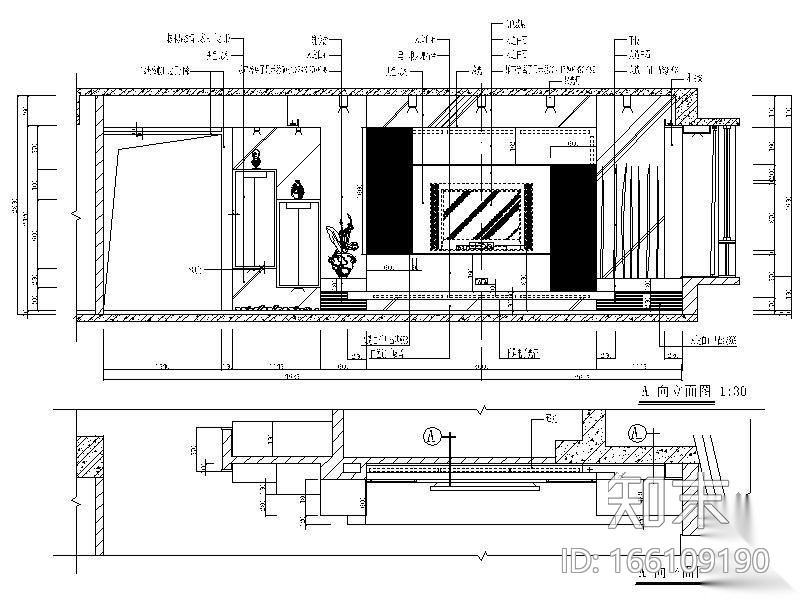 现代电视墙立面图cad施工图下载【ID:166109190】