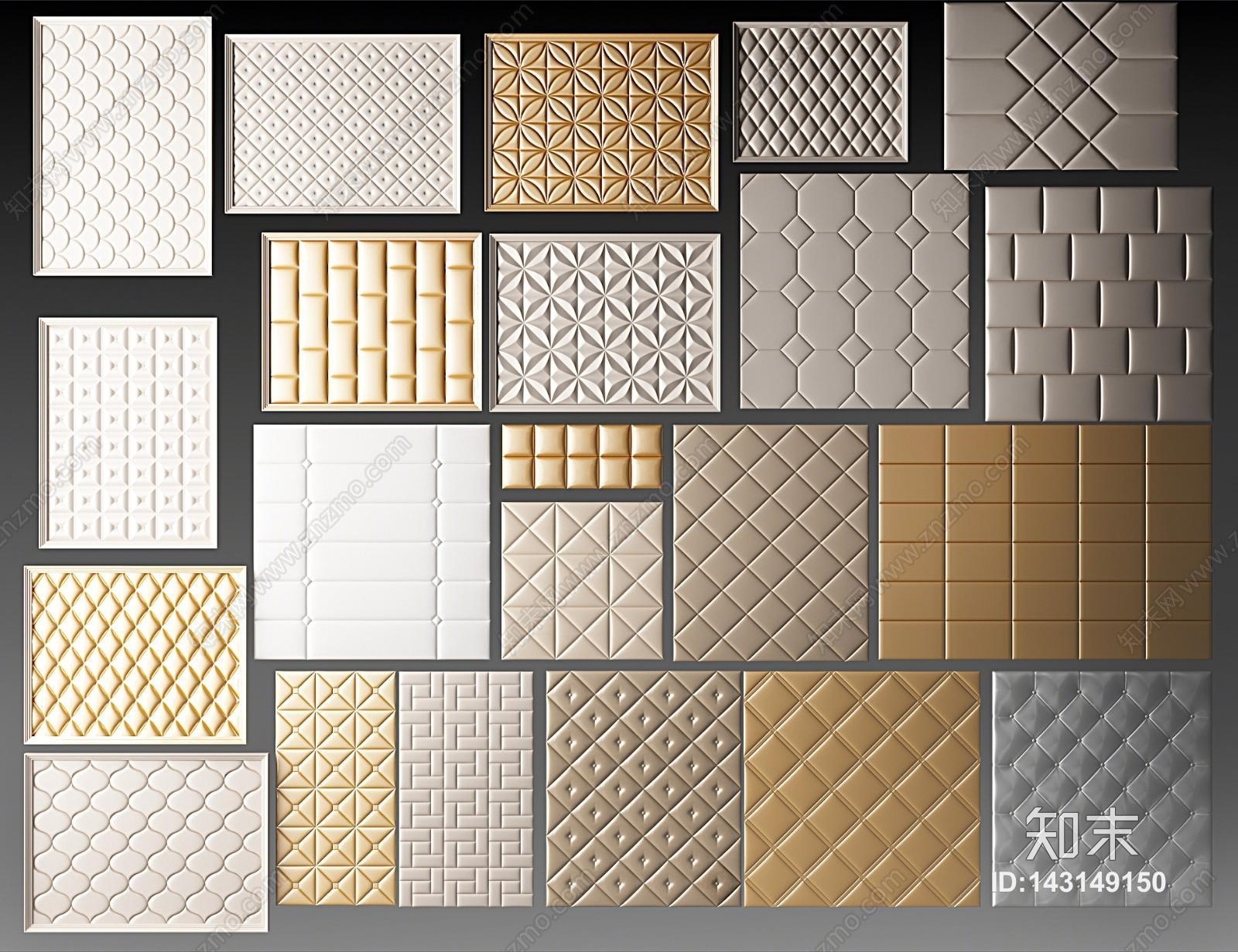 简欧软包硬包扪皮靠背组合3D模型下载【ID:143149150】