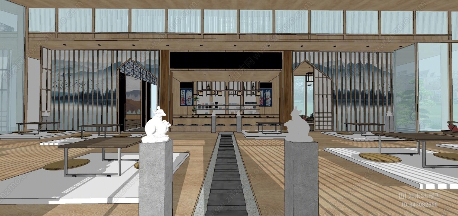日式餐饮空间SU模型下载【ID:843082650】