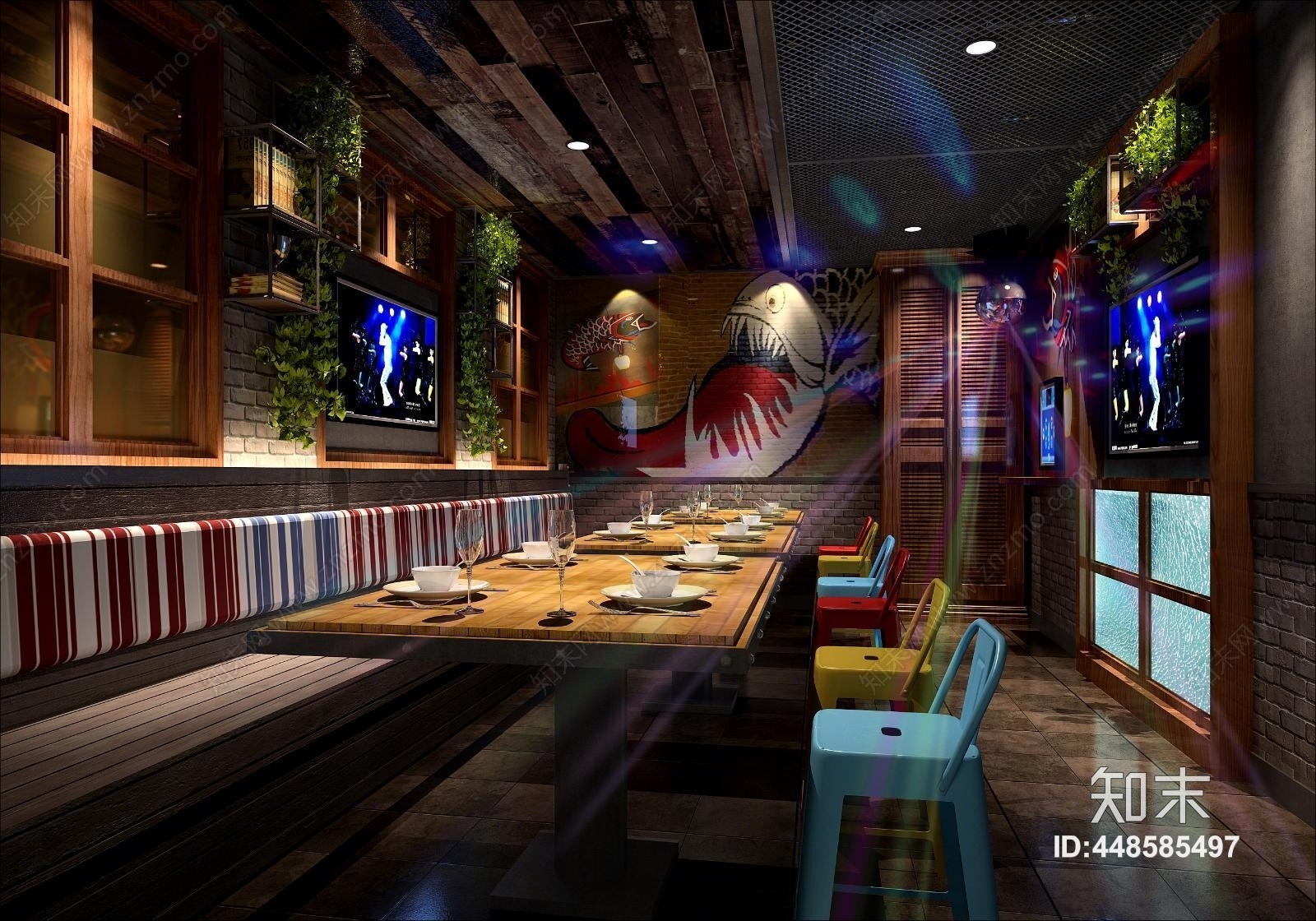 工业风KTV音乐餐厅KTV音乐餐厅3D模型下载【ID:448585497】