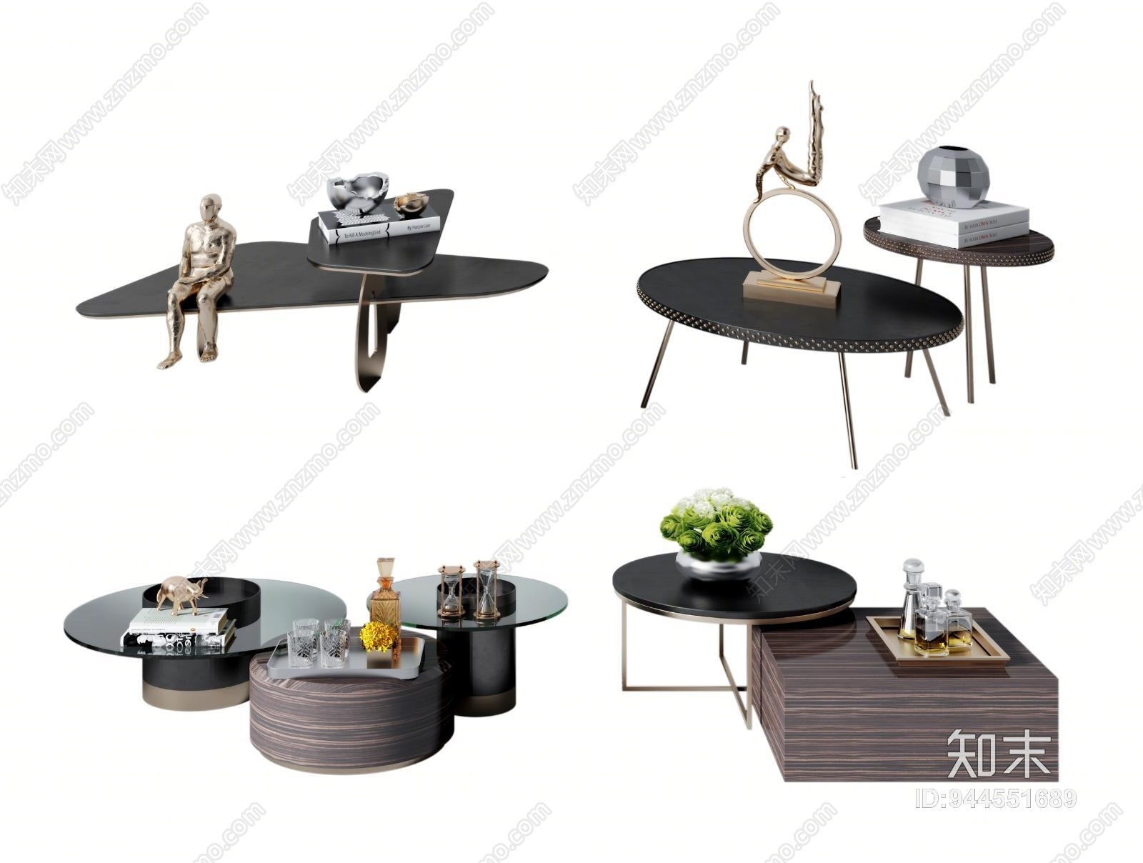 现代茶几模型组合3D模型下载【ID:944551689】