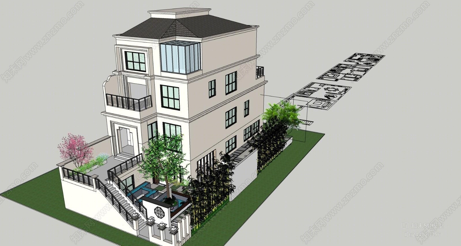现代天鹅湾别墅SU模型下载【ID:244023356】