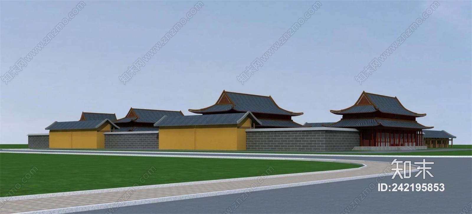 中式古建筑寺庙3D模型下载【ID:242195853】