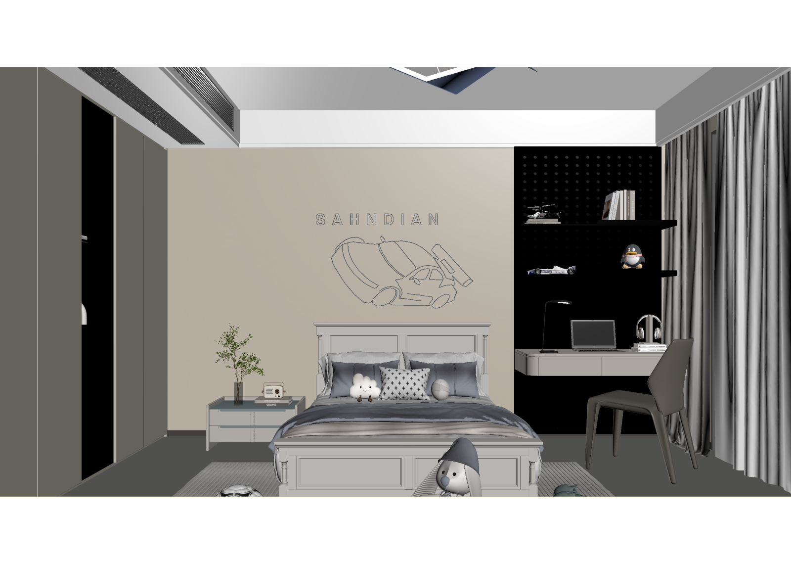 现代男孩房3D模型下载【ID:1214935101】