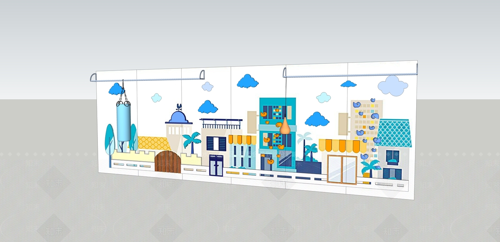 幼儿园户外室内通用儿童攀爬墙纸牌SU模型下载【ID:832259182】