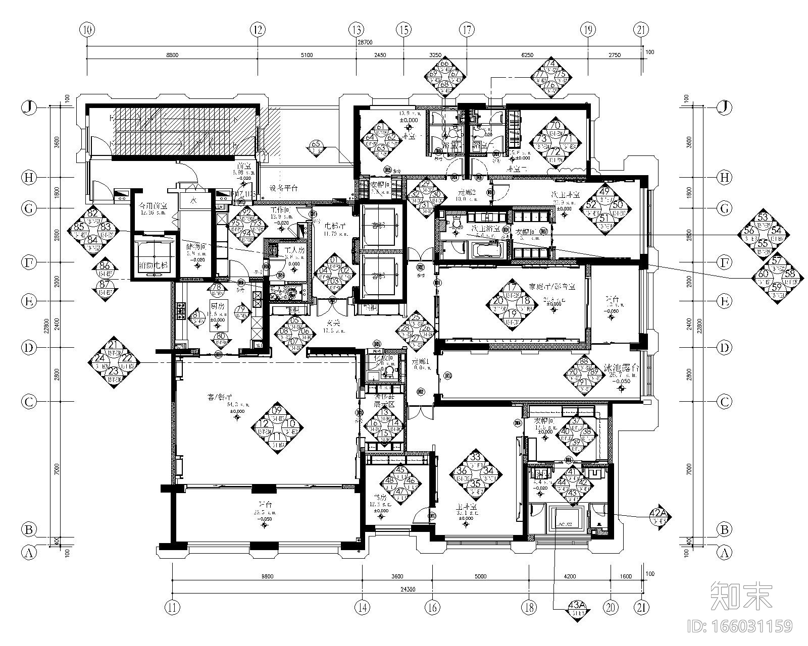 [江西]奥迅设计-新力洲悦五居室样板房丨全套CAD施工图...cad施工图下载【ID:166031159】