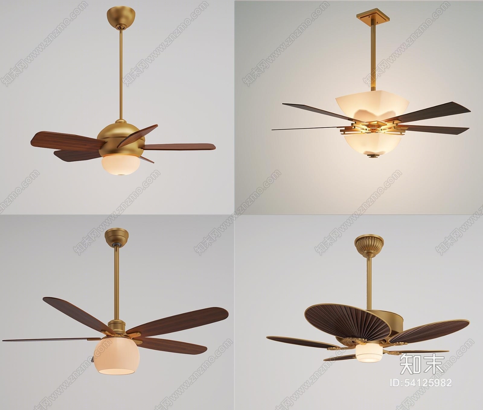 电风扇吊扇灯吊灯组合3D模型下载【ID:54125982】