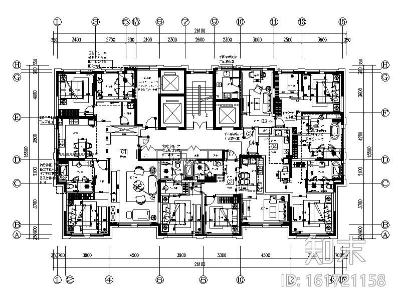 全套现代风格酒店客房设计CAD施工图施工图下载【ID:161721158】