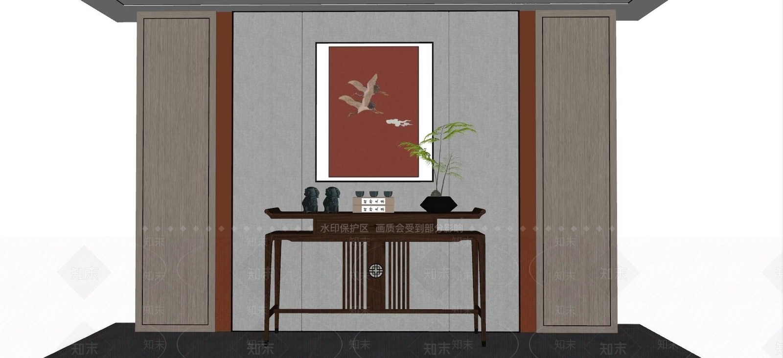新中式端景台案SU模型下载【ID:1111441881】