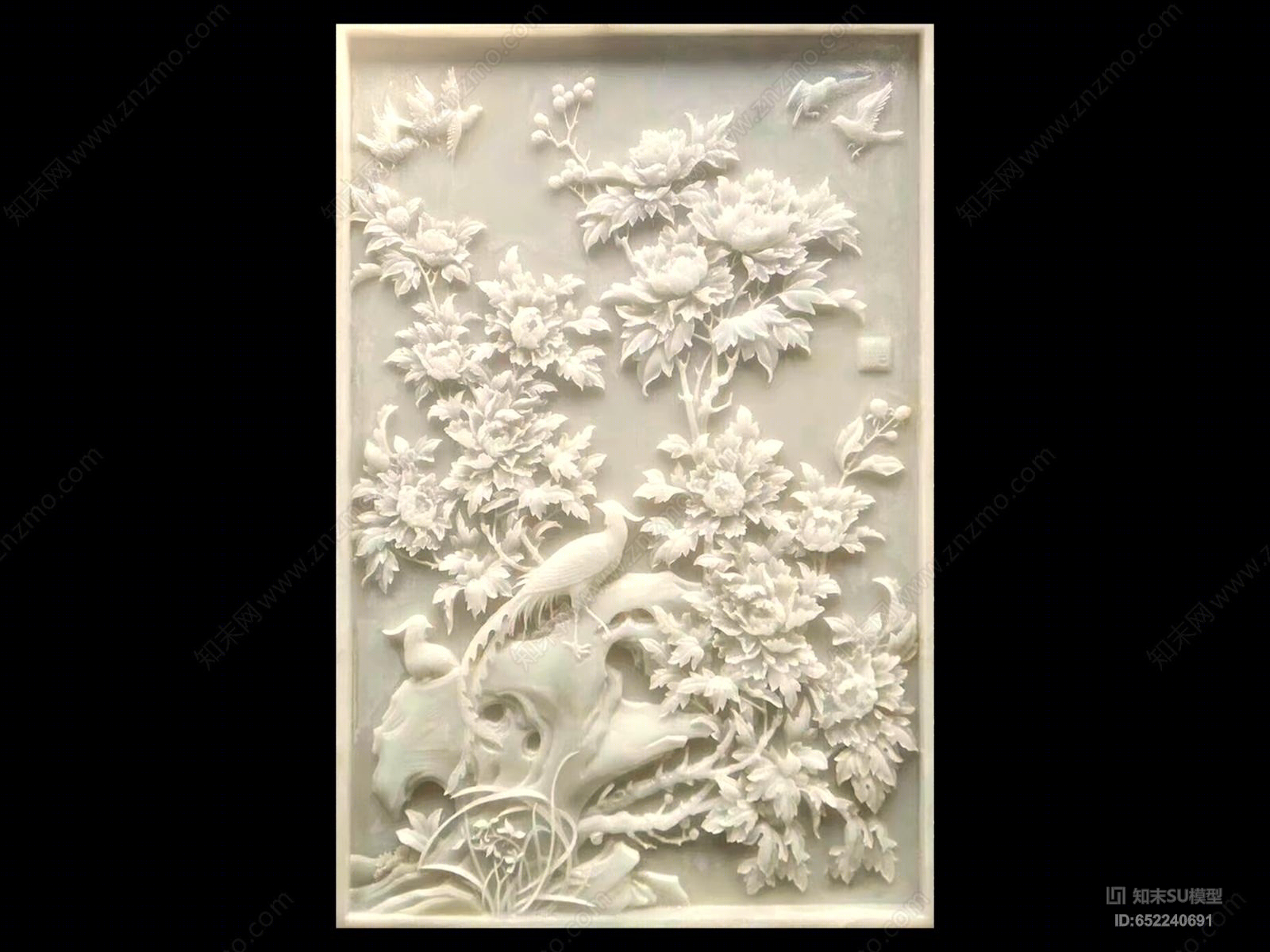 中式风格浮雕玉石浮雕花鸟SU模型下载【ID:652240691】