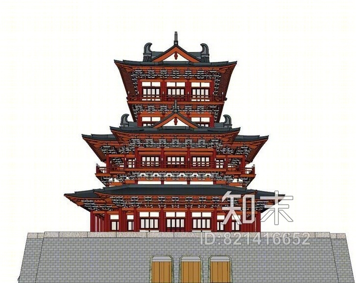 汉唐风阁楼SU模型下载【ID:821416652】