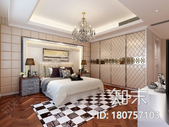 [广州]欧式靓丽大气样板房施工图（含效果图）cad施工图下载【ID:180757103】