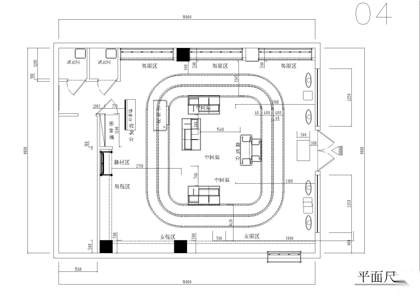 80平方正方形体育品牌专卖店施工图施工图下载【ID:160416152】