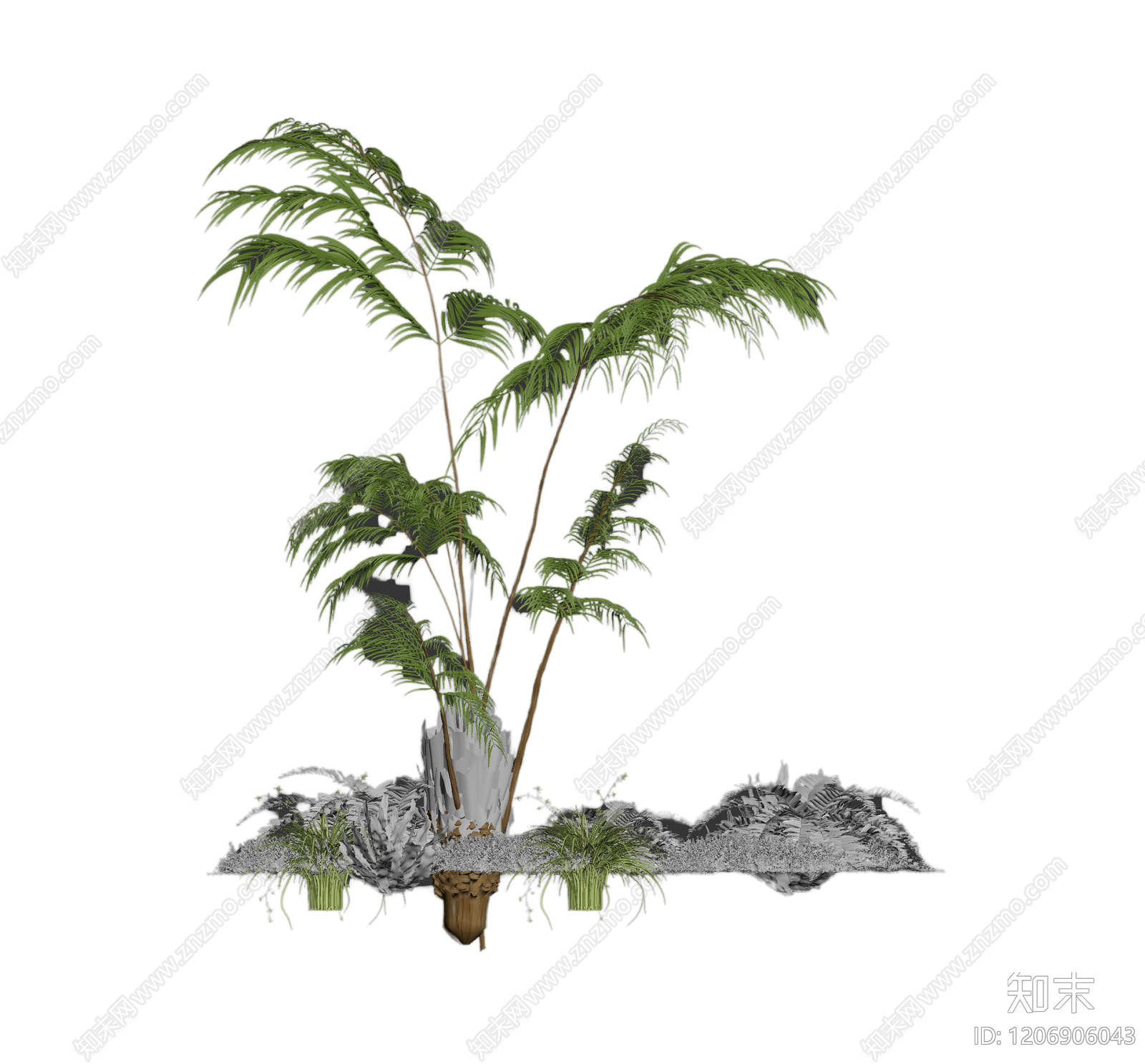 组合盆栽植物景观3D模型下载【ID:1206906043】