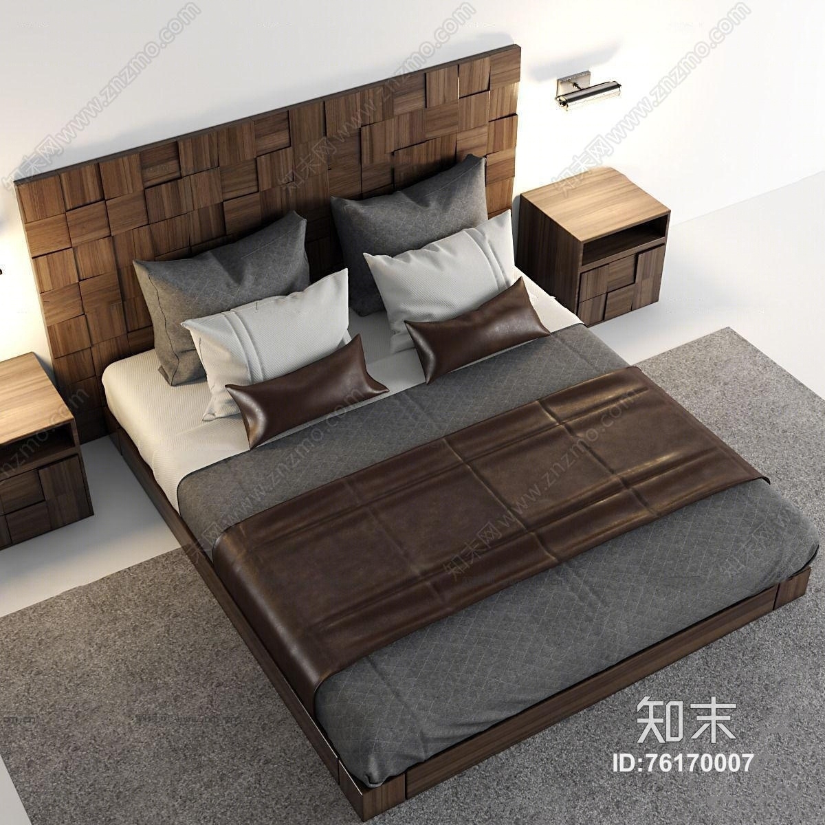 现代双人床床头柜组合3D模型下载【ID:76170007】