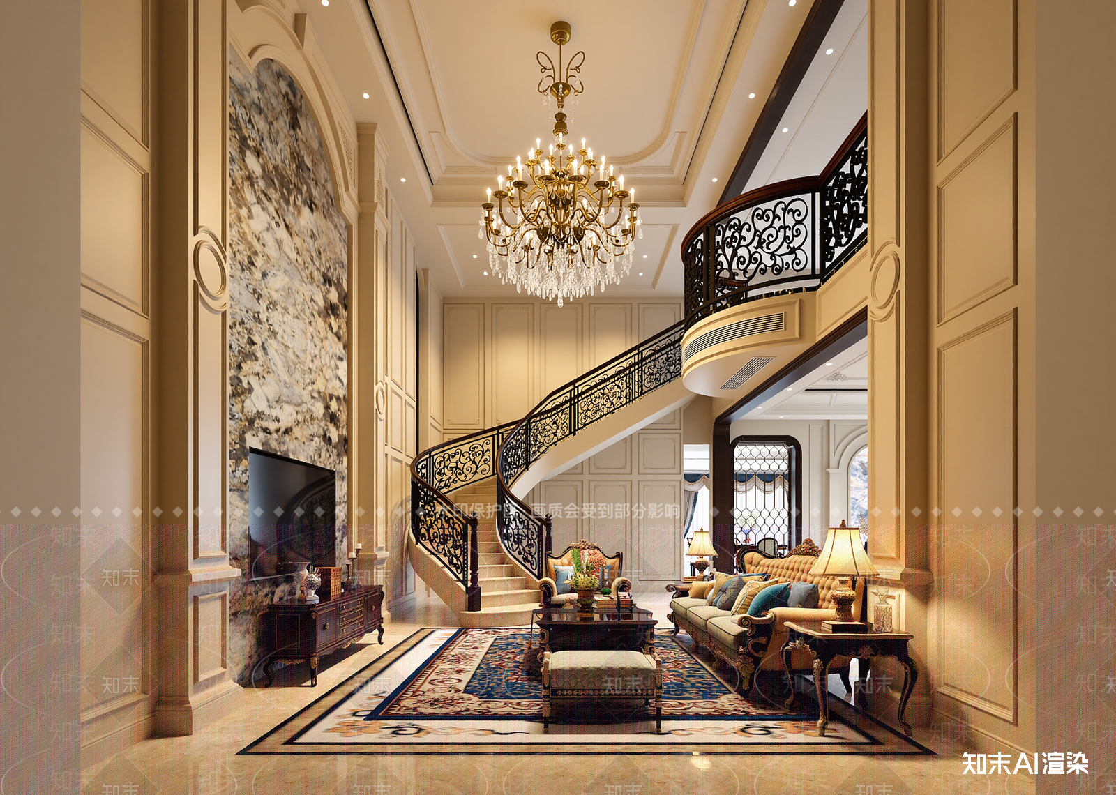 欧式挑空客厅3D模型下载【ID:1215097358】