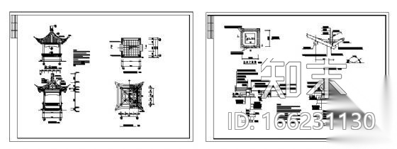 某古建四角亭建筑施工图cad施工图下载【ID:166231130】