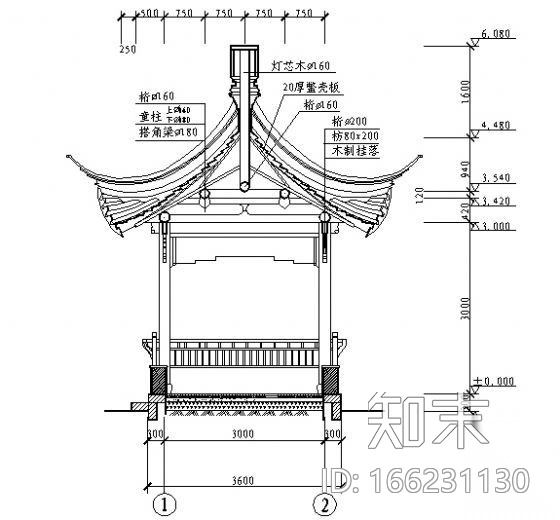 某古建四角亭建筑施工图cad施工图下载【ID:166231130】